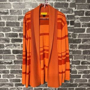 ST. JOHN Wool Blend Open Front Cardigan Sweater Orange Stripe